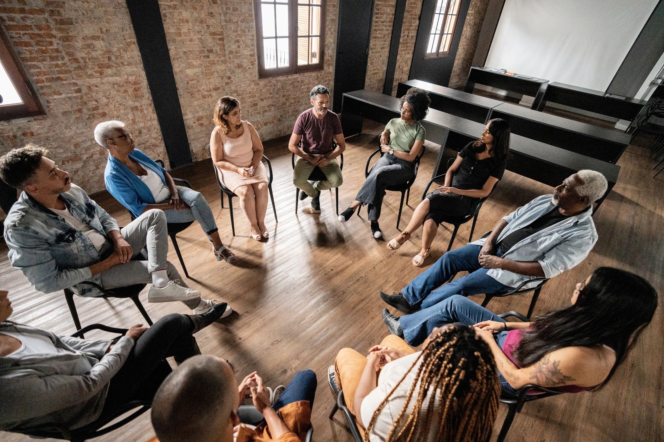 Mental health professionals in a training discussion